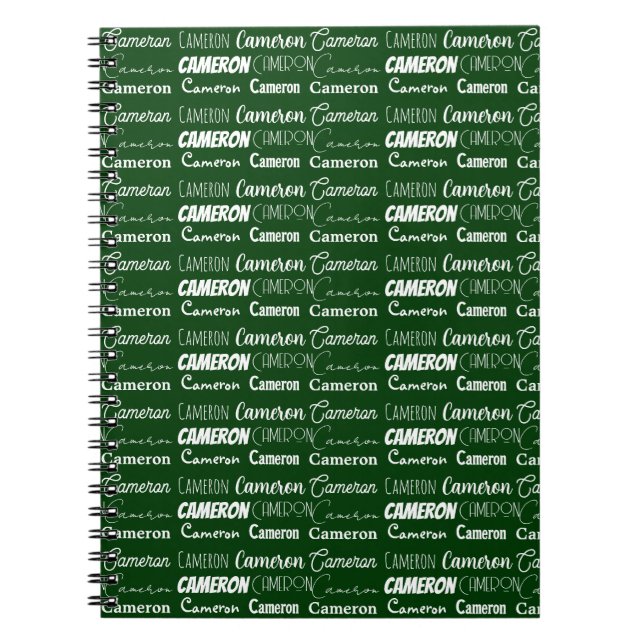 Modern Green Personalized Name Collage Notebook (Front)