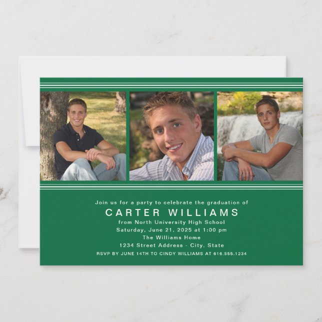Modern Green Photo Collage Graduation Party Invitation (Front)