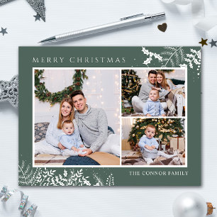 Modern Green Photo Collage Merry Christmas Postcard