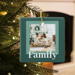 Modern Green | Photo | Family Gift  Ceramic Ornament<br><div class="desc">Celebrate the warmth of the season with this modern green personalized Christmas ornament. Featuring a cherished family photo and clean white "Family" typography, this elegant ceramic ornament adds a meaningful touch to your holiday decor. A timeless gift for parents, grandparents, newlyweds, or your own tree, it’s the perfect way to...</div>