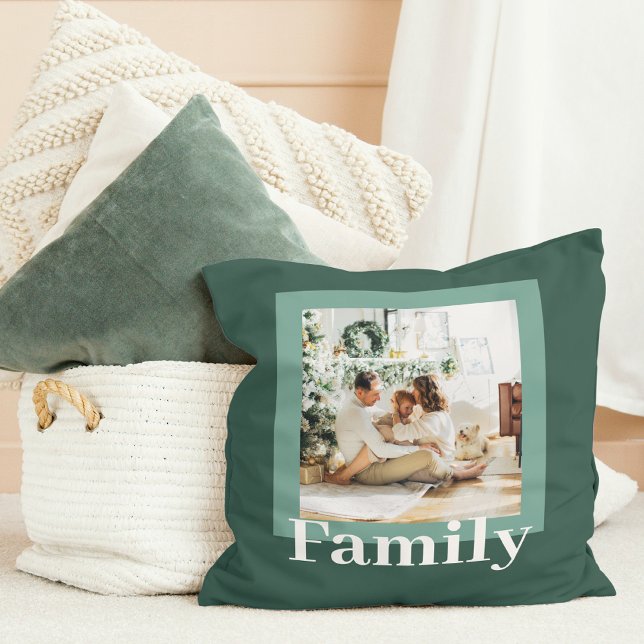 Modern Green | Photo | Family Gift Throw Pillow (Creator Uploaded)