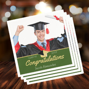 Modern Green Photo graduation class of 20xx Napkin