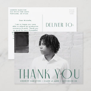 Modern Green Photo Graduation Thank You Postcard