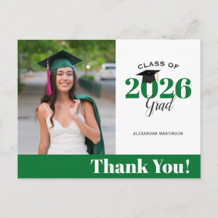 Modern Green Photo Graduation Thank You Postcard