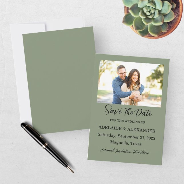 Modern Green Photo Save The Date Card (Creator Uploaded)