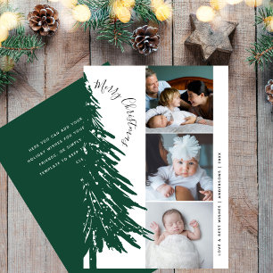Modern Green Pine Tree Merry Christmas Photo Strip Holiday Card