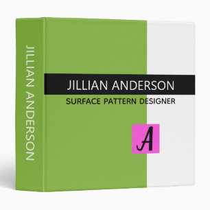 Modern Green Pink Colour Block Monogram Binder