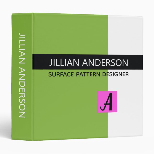 Modern Green Pink Colour Block Monogram Binder (Front/Spine)