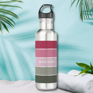 Modern Green Pink Colour Block Personalized Name 710 Ml Water Bottle