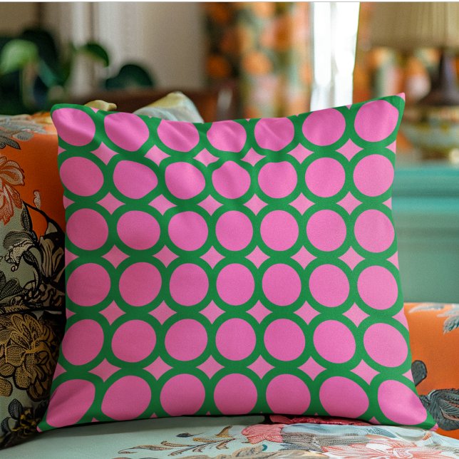 Modern Green & Pink Geometric Abstract Shape Throw Pillow (Creator Uploaded)