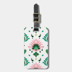 Modern green pink girly ikat tribal pattern luggage tag