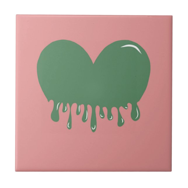 Modern Green Pink Liquid drip heart y2k chic Tile (Front)