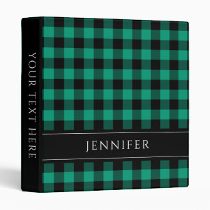 Modern Green Plaid Name Binder