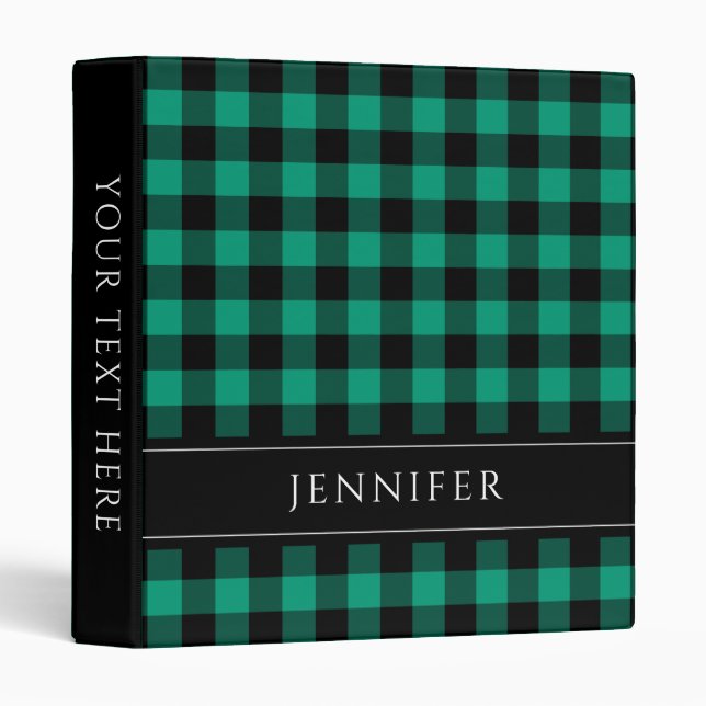 Modern Green Plaid Name Binder (Front/Spine)