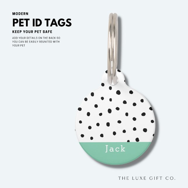 Modern Green Polka Dot Dog Pet Tag Small (Creator Uploaded)