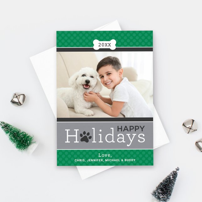 Modern Green Puppy Dog Theme Happy Holidays Holiday Card (Creator Uploaded)