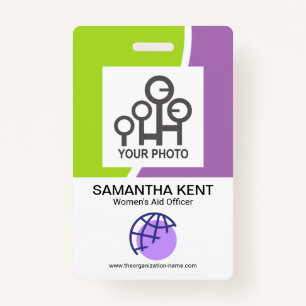 Modern Green Purple Waves Employee Photo Template Badge