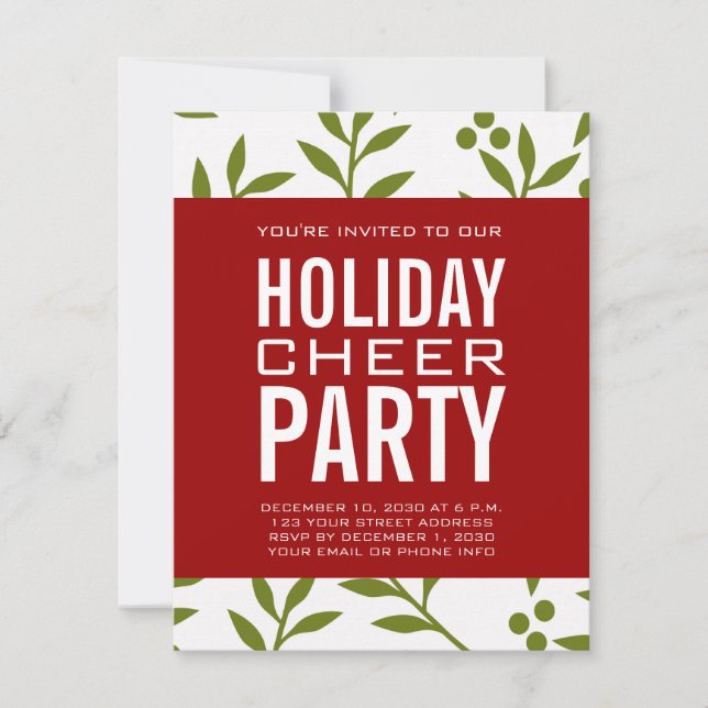 Modern Green Red Berries Typography Holiday Party Invitation (Front)