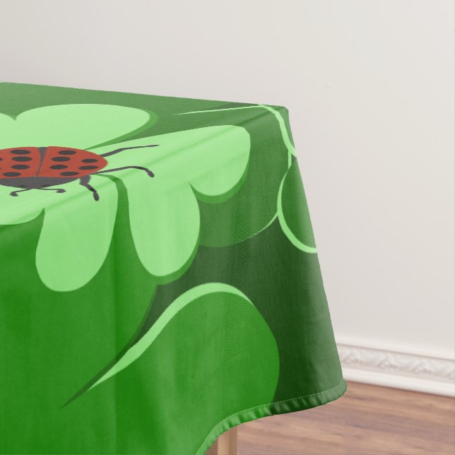 Modern Green, Red Ladybug Insect Clover Leaves Tablecloth (In Situ)