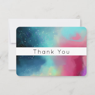 Modern Green & Red  Nebula Watercolor Abstract Thank You Card