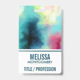 Modern Green & Red Space Nebula Watercolor Badge