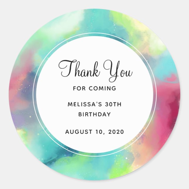 Modern Green & Red Space Nebula Watercolor Classic Round Sticker (Front)
