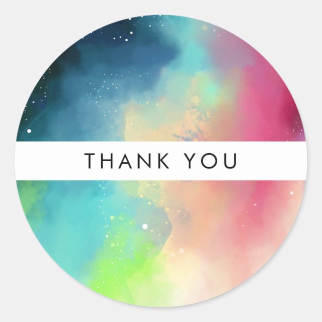 Modern Green & Red Space Nebula Watercolor Classic Round Sticker (Front)
