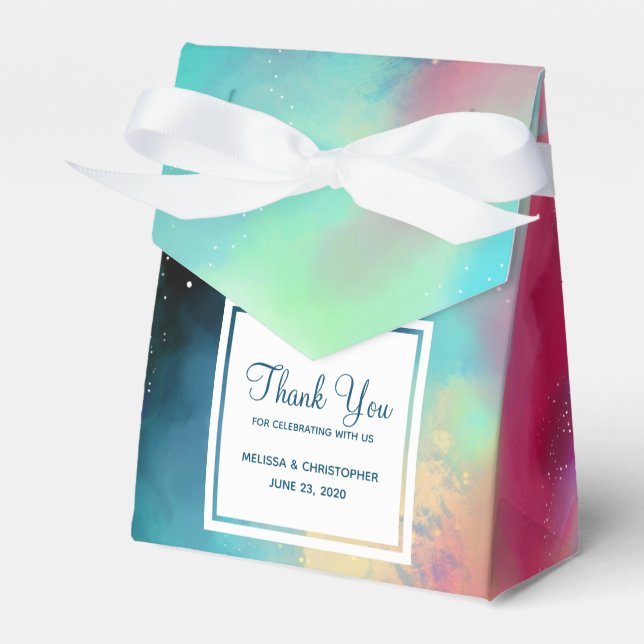 Modern Green & Red Space Nebula Watercolor Favor Box (Front Side)