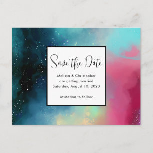 Modern Green & Red Space Nebula Watercolor Postcard