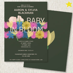 Modern Green Riso Print Floral Baby Shower Invitation