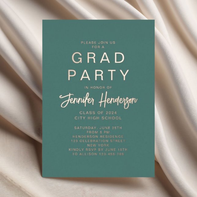Modern Green Rose Gold Script Graduation Party (Modern Green Rose Gold Script Graduation Party Foil Invitation)