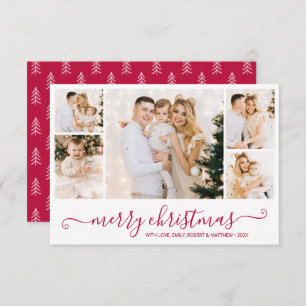 Modern Green Script 5 Photo Collage Christmas Card