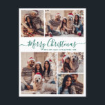 Modern Green Script 5 Photo Collage Christmas  Postcard<br><div class="desc">Elegant, Modern 5 Photo Collage Holiday Green Script Christmas Family Photo Postcards. This festive, minimalist, whimsical five (5) photo holiday greeting card template features a pretty grid photo collage and says „Merry Christmas”! The „Merry Christmas” greeting text is written in a beautiful hand lettered swirly swash-tail green font script on...</div>