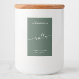 Modern green script candle product label