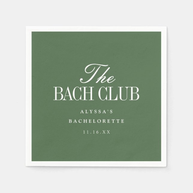 Modern Green Script Custom Bachelorette Party Napkin (Front)