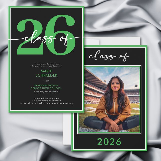 Modern Green Script Graduation Announcement (Modern Green Script Graduation Announcement)