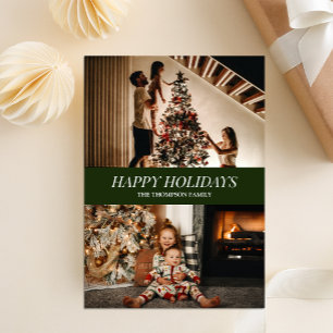 Modern Green Script Happy Holidays Christmas Photo Holiday Card