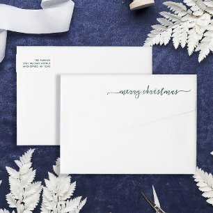 Modern Green Script Merry Christmas Address Wrap Around Label