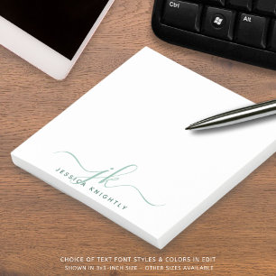 Modern Green Script Monogram Initials Post-it Notes