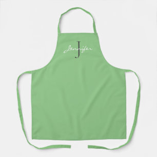 Modern Green Script Monogram Name Personalized Apron