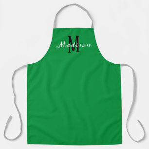 Modern Green Script Monogram Personalized Apron