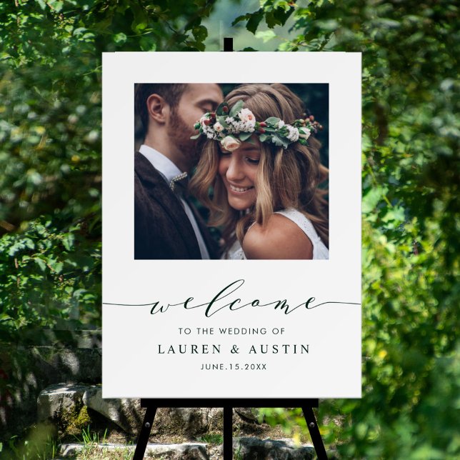Modern Green Script Photo Wedding Welcome Sign (Creator Uploaded)
