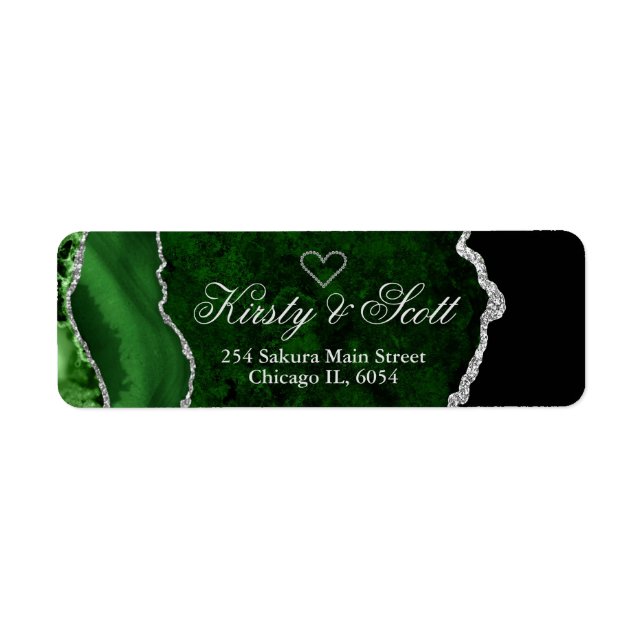 Modern Green & Silver Faux Glitter Agate Wedding (Front)
