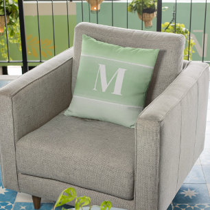 Modern Green Simple Custom Monogram Throw Pillow