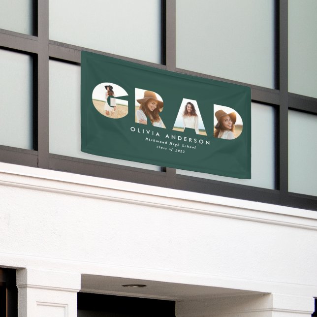 Modern green simple multi photo graduation banner (Outside Building)