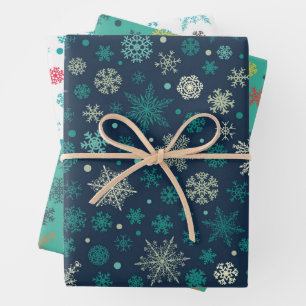 Modern Green Snowflake Christmas Pattern Set Wrapping Paper Sheet
