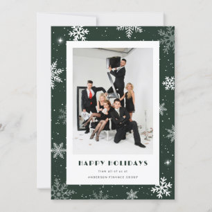 Modern Green Snowflake Photo Corporate Business Holiday Card