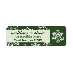 Modern Green Snowflakes Address Labels