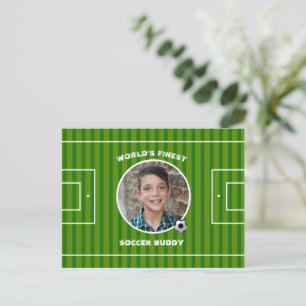 Modern Green Soccer Sports Field Custom Photo Postcard