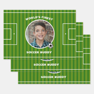 Modern Green Soccer Sports Field Custom Photo Wrapping Paper Sheet